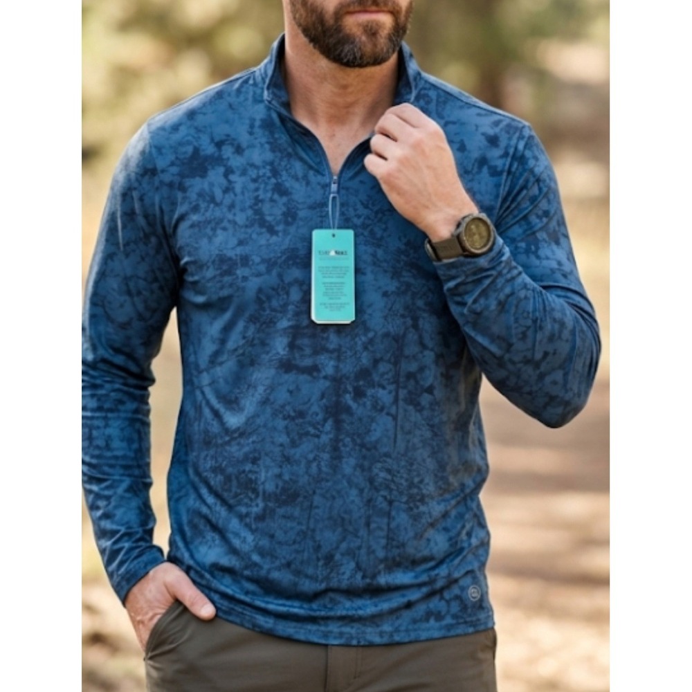Reel Life Shirt Mens XXL Blue Camo EZ Zip 2.0 Thumbholes Gym Running Training